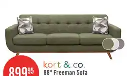 The Brick Kort & Co. Freeman 88 Linen-Look Fabric Sofa with Wood Base and Tufted Back Cushions - Avocado Green offer