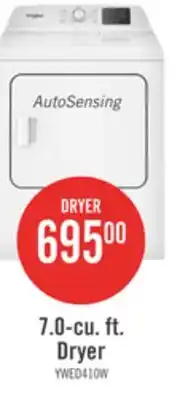 The Brick Whirlpool 29 7.0 Cu. Ft. Electric Dryer with AutoSensing - YWED4105SW offer