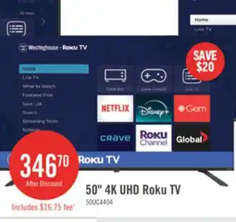 The Brick Westinghouse 50 4K UHD Roku Smart TV offer
