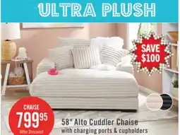 The Brick 58 Alto Cuddler Chaise with charging ports & cupholders offer