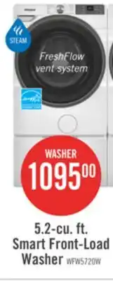 The Brick Whirlpool 5.2 Cu. Ft. Smart Front-Load Washer with FreshFlow Vent System - White - WFW5720RW offer