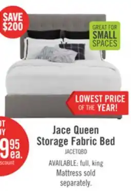 The Brick Jace Upholstered Storage Platform Bed in Taupe Fabric, Tufted - Queen Size offer