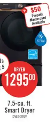 The Brick Samsung 7.5 Cu. Ft. Electric Dryer with Steam - Black Stainless Steel - Stackable - DVE50BG8300VAC offer