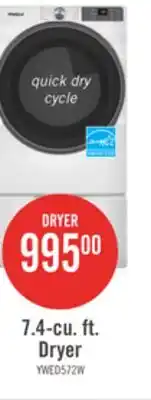 The Brick Whirlpool 7.4 Cu. Ft. Smart Electric Dryer with Wrinkle Shield - White - YWED5720RW offer