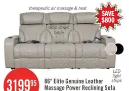 The Brick Elite 86 Genuine Leather Massage Power Reclining Sofa with Power Headrests and Storage Arms - Putty offer