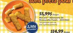 Wholesale Club MCCAIN BATONNETS DE MOZZARELLA PANÉS, 22 portions par cas offer