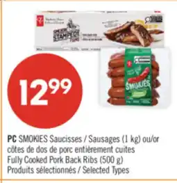 Pharmaprix PC SMOKIES Sausages (1kg) or Fully Cooked Pork Back Ribs (500g) offer