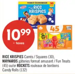 Pharmaprix RICE KRISPIES Squares (30), MAYNARDS Fun Treats (45) or ROCKETS Candy Rolls (132) offer