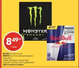 Pharmaprix RED BULL (4 x 250 mL) or MONSTER (4 x 473 mL) Energy Drink offer