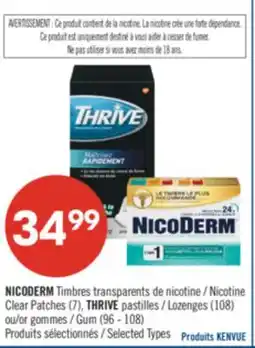 Pharmaprix NICODERM Timbres Nicotine Clear Patches (7), THRIVE pastilles (108) or Gum (96 - 108) offer