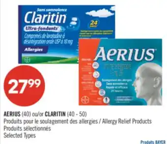 Pharmaprix AERIUS (40) or CLARITIN (40 - 50) Allergy Relief Products offer