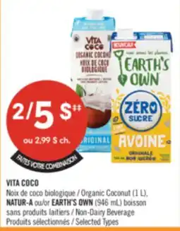 Pharmaprix VITA COCO Organic Coconut (1L), NATUR-A or EARTH'S OWN (946mL) Non-Dairy Beverage offer