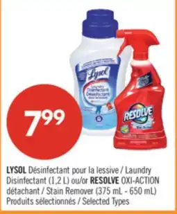 Pharmaprix LYSOL Laundry Disinfectant (1.2L) or RESOLVE OXI-ACTION Stain Remover (375mL - 650mL) offer