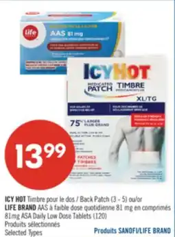 Pharmaprix ICY HOT Back Patch (3 - 5) or LIFE BRAND 81mg ASA Daily Low Dose Tablets (120) offer
