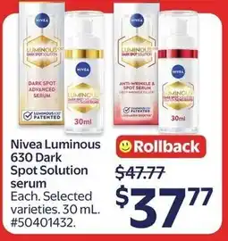 Walmart Nivea Luminous 630 Dark Spot Solution serum offer