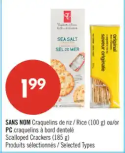Pharmaprix NO NAME Rice (100 g) or PC Scalloped Crackers (185 g) offer