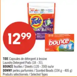 Pharmaprix TIDE Laundry Detergent Pods 18-31 BOUNCE Sheets 120-200 DOWNY Scented Beads 334g-405g offer