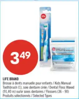 Pharmaprix LIFE BRAND Kids Manual Toothbrush (1 ct), Waxed Dental Floss (91.4m) or Flossers (36 - 90) offer