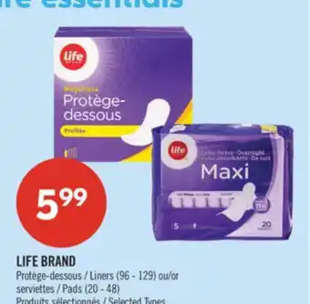 Pharmaprix LIFE BRAND Liners (96 - 129) or Pads (20 - 48) offer