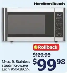 Walmart Hamilton Beach 1.1-cu. ft. Stainless steel microwave offer