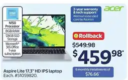 Walmart Aspire Lite 17.3" HD IPS laptop offer