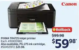Walmart CANON Pixma tr4725 inkjet printer offer