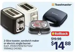 Walmart Toastmaster 2-Slice toaster, sandwich maker or electric single burner offer