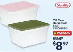 Walmart Sterilite 55 L Clear storage tote offer