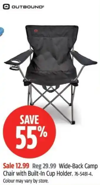 Canadian Tire Outbound wide-back camp chair with built-in cup holder offer