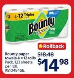 Walmart Bounty paper towels 4 - 12 rolls offer