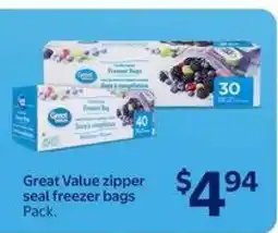 Walmart Great Value zipper seal freezer bags Pack offer