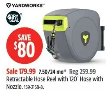 Canadian Tire Yardworks retractable hose reel with 120' hose with nozzle offer