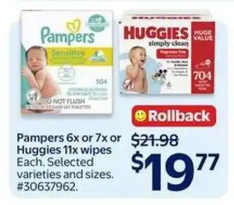 Walmart Pampers 6x or 7x or Huggies 11x wipes offer