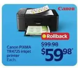 Walmart Canon Pixma TR4725 Inkjet Printer offer
