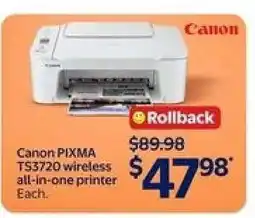 Walmart Canon PIXMA TS3720 Wireless All-in-One Printer offer