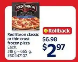 Walmart Red Baron classic or thin crust frozen pizza offer