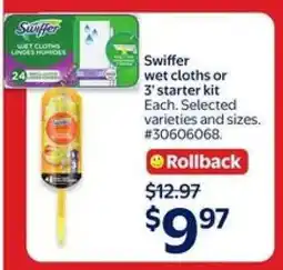 Walmart Swiffer wet cloths or 3' starter kit offer
