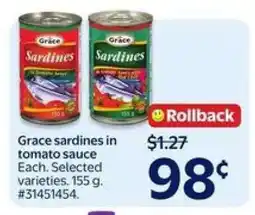 Walmart GRACE SARDINES IN TOMATO SAUCE offer