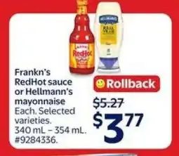 Walmart FRANK'S REDHOT SAUCE or HELLMANN'S MAYONNAISE offer