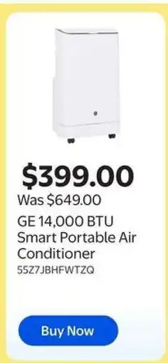 Walmart GE 14,000 BTU Smart Portable Air Conditioner offer
