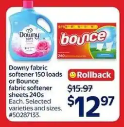 Walmart Downy or Bounce Fabric Softener offer