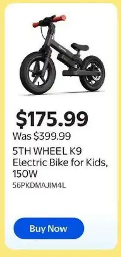Walmart 5TH WHEEL K9 Electric Bike for Kids, 150W offer