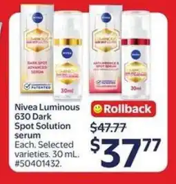 Walmart Nivea Luminous 630 Dark Spot Solution Serum offer