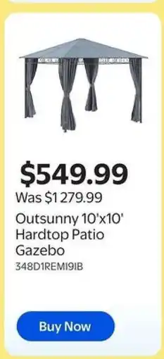 Walmart Outsunny 10'x10' Hardtop Patio Gazebo offer