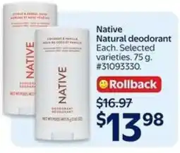 Walmart NATIVE NATURAL DEODORANT offer