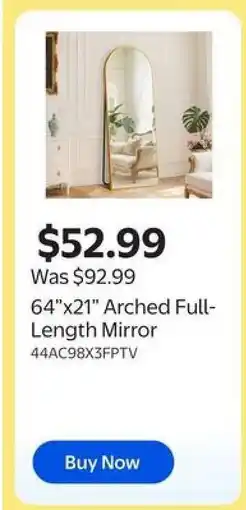 Walmart 64”x21” Arched Full-Length Mirror offer