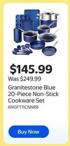 Walmart Granitestone Blue 20-Piece Non-Stick Cookware Set offer