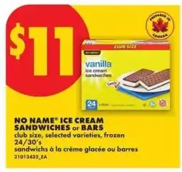 No Frills NO NAME ICE CREAM SANDWICHES or BARS offer