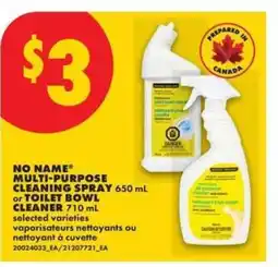 No Frills NO NAME MULTI-PURPOSE CLEANING SPRAY or TOILET BOWL CLEANER offer