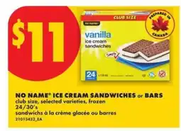 No Frills NO NAME ICE CREAM SANDWICHES OR BARS offer